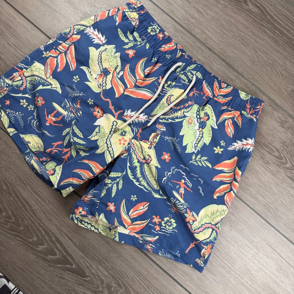 Polo Ralph Lauren Mens Swim Trunks Hawaiian Floral Surfer Blue Large